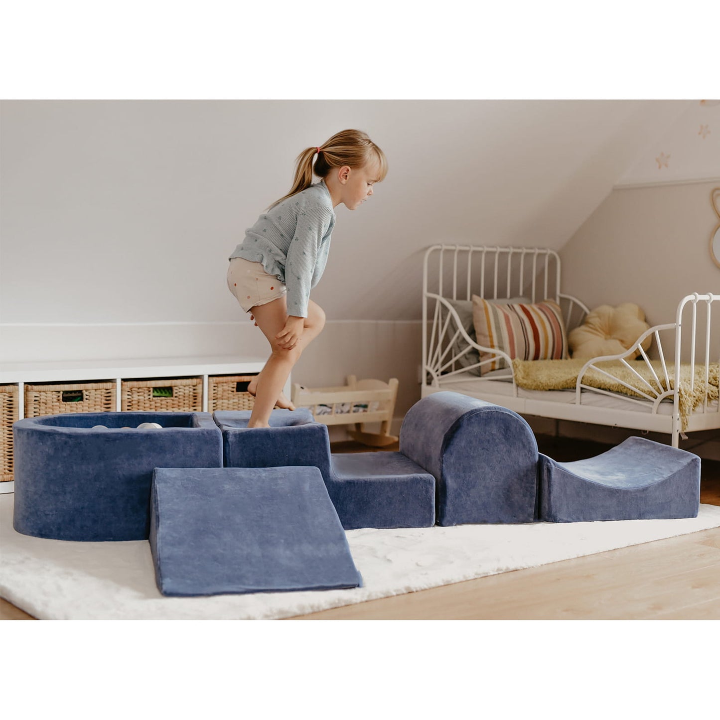Playground Velvet με Μπαλοπισίνα Grey Blue | Turquoise