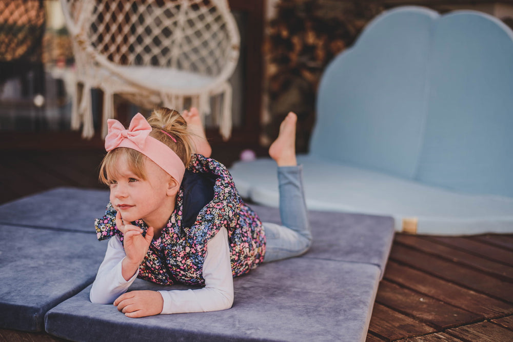 Square Foldable Play Mat Velvet | Blue Grey