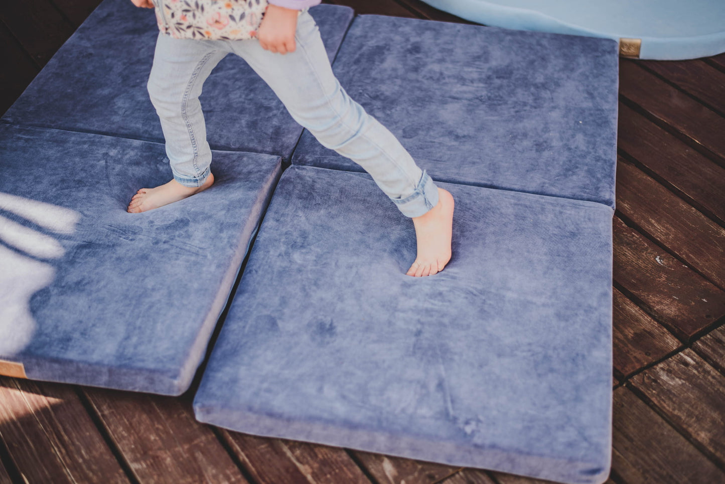 Square Foldable Play Mat Velvet | Blue Grey