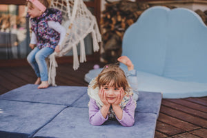 Square Foldable Play Mat Velvet | Blue Grey