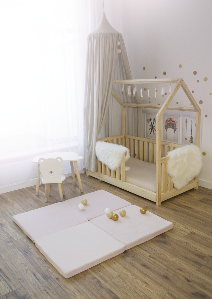 Square Foldable Play Mat Velvet |Pink