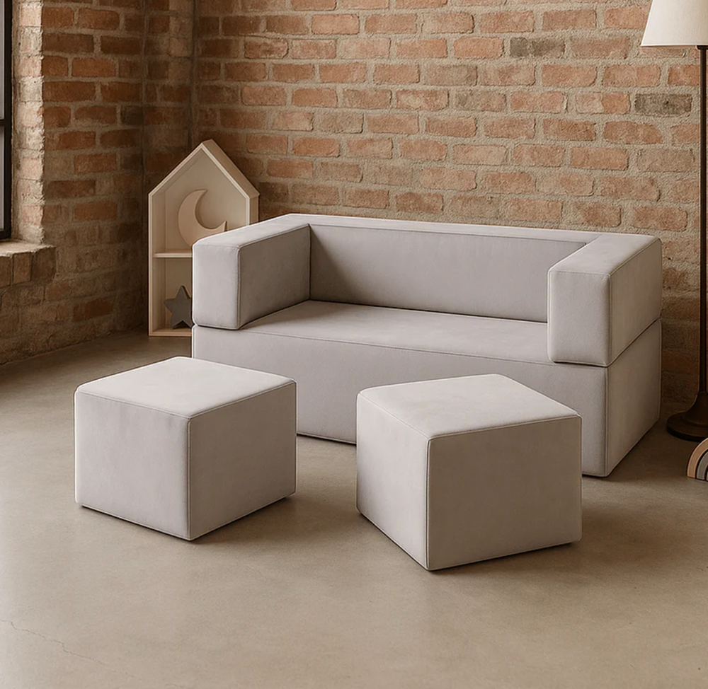 Παιδικός Καναπές Cube Velvet | Ροζ